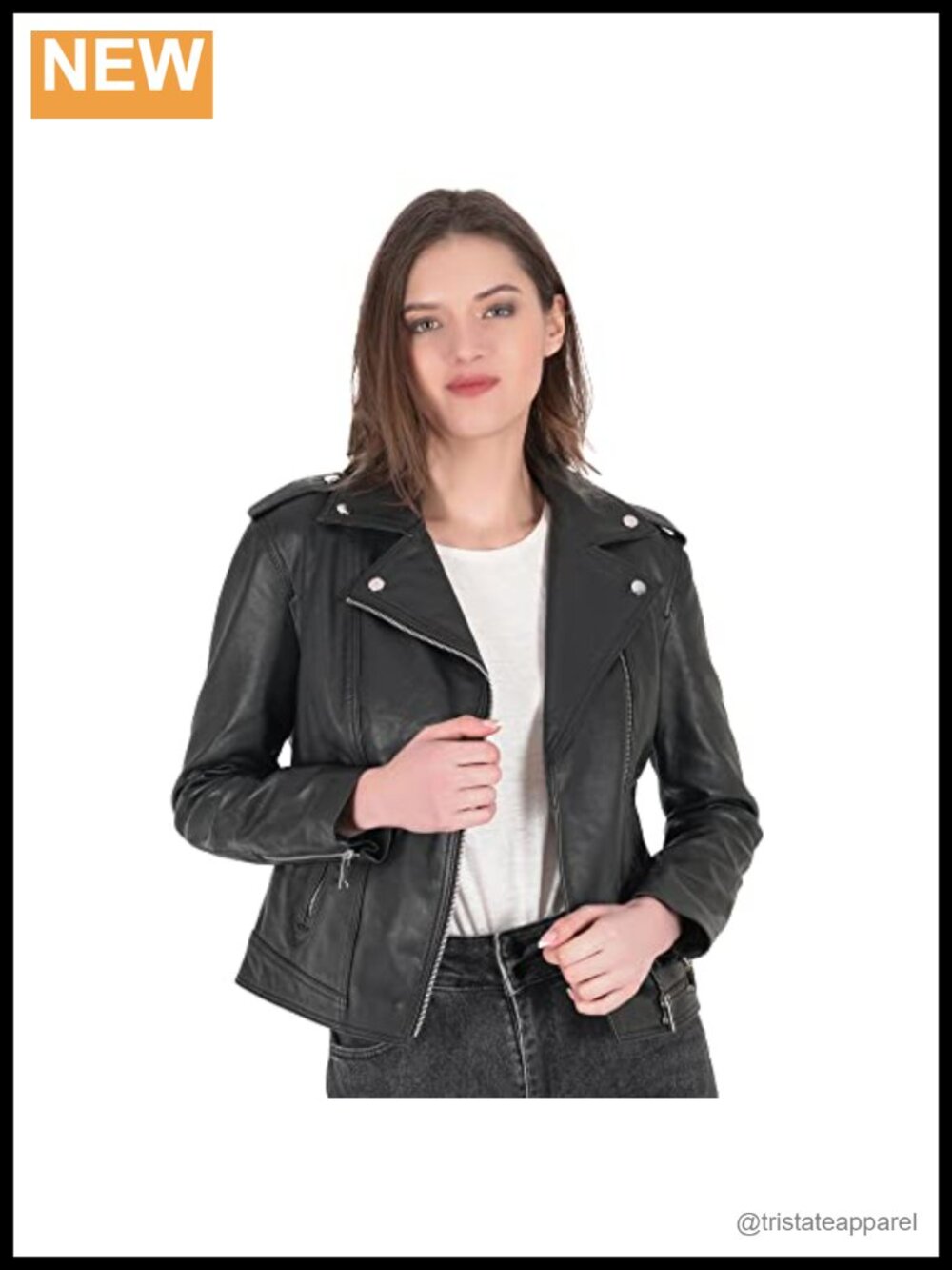 Genuine Real Leather Moto Biker Jacket for Women Vintage Style Motorcycle Coat